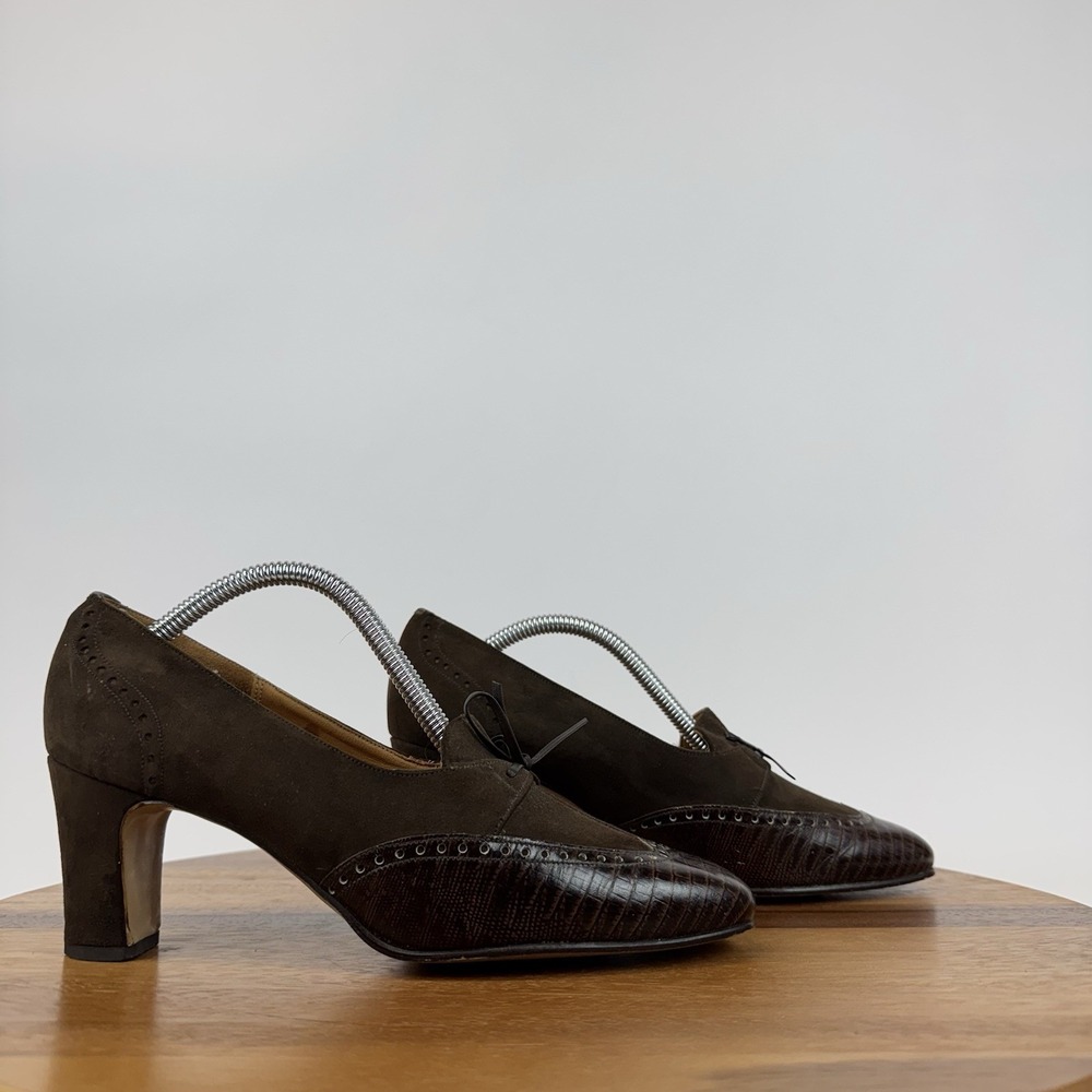 Womens Church's Hilary Brown Leather Wingtip Bow‎ Dress Heels Size UK 6 / US 8